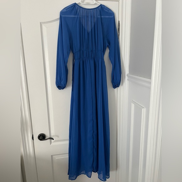 ASOS EDITION ruched gathered waist chiffon maxi dress in bright blue - Picture 10 of 10